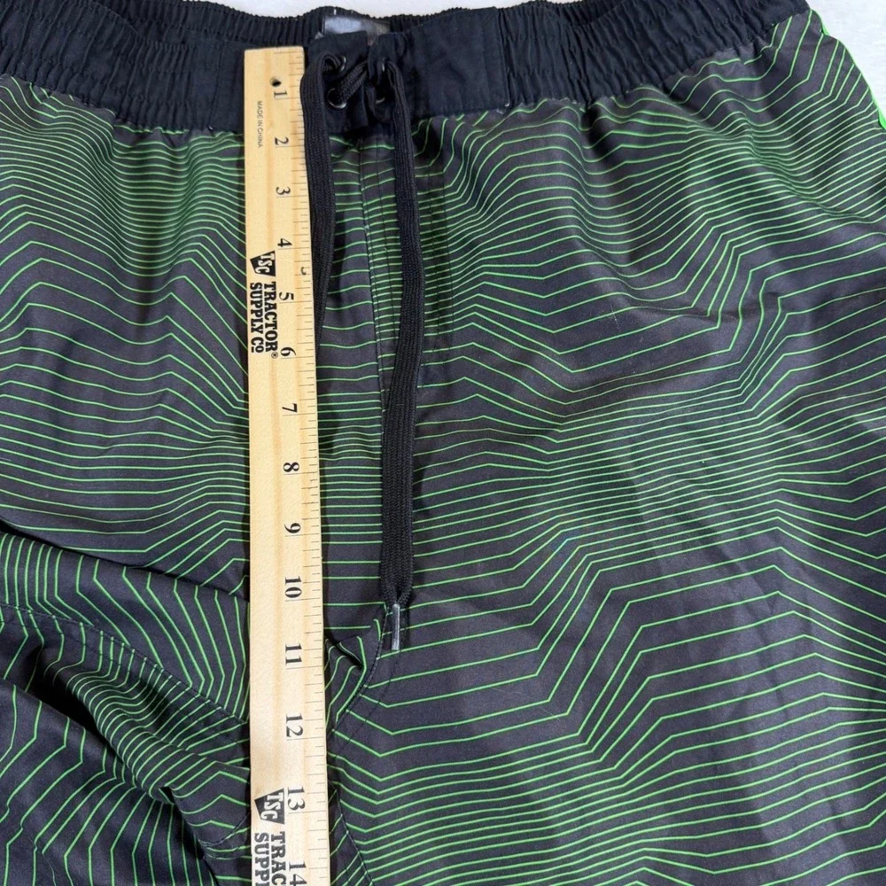 Adidas Mens XXL Swim Trunks Black Neon Green Geometric Board Shorts Mesh Lining